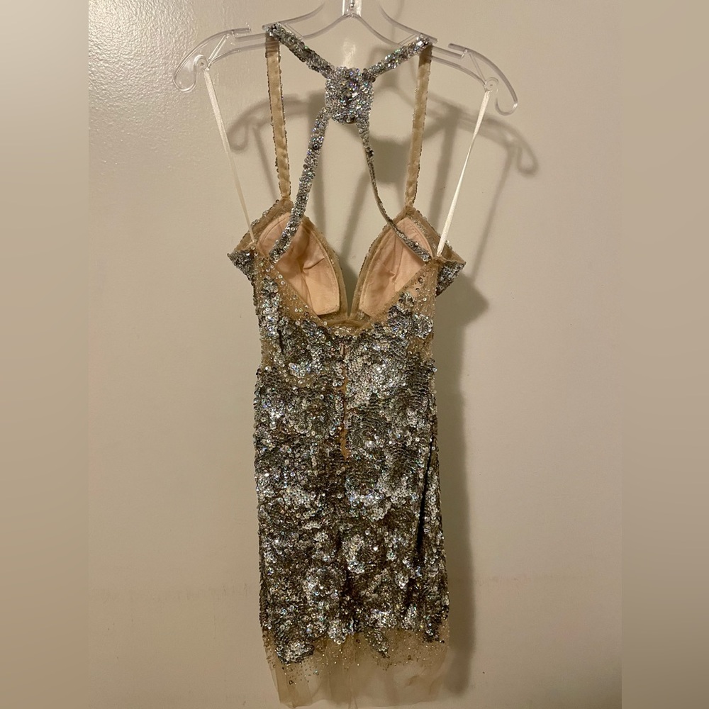 Jovani Glittering Silver Mini Dress - Picture 3 of 11